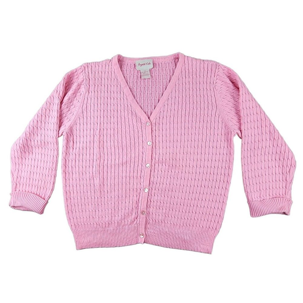 Womens Pink V-Neck Cardigan Cable Knit Sweater size Medium Crystal Kobe  JH1212